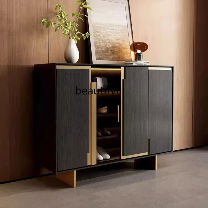 

Light luxury solid wood shoe cabinet, retro and simple entrance cabinet, luxury house living room and dining room locker