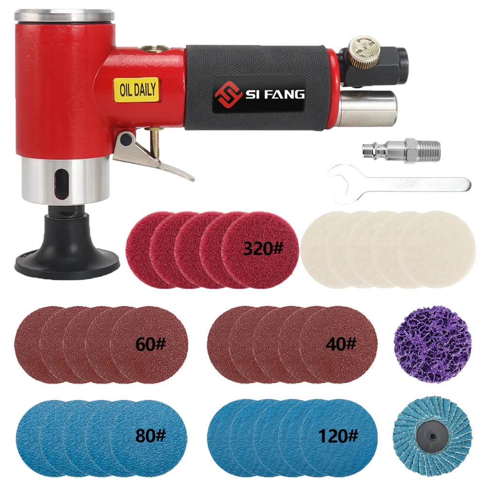 SI FANG Mini Air Angle Die Grinder 90 Degree Pneumatic Angle Grinder Grinding Polishing Machine with 2 Inch Sanding Discs Set