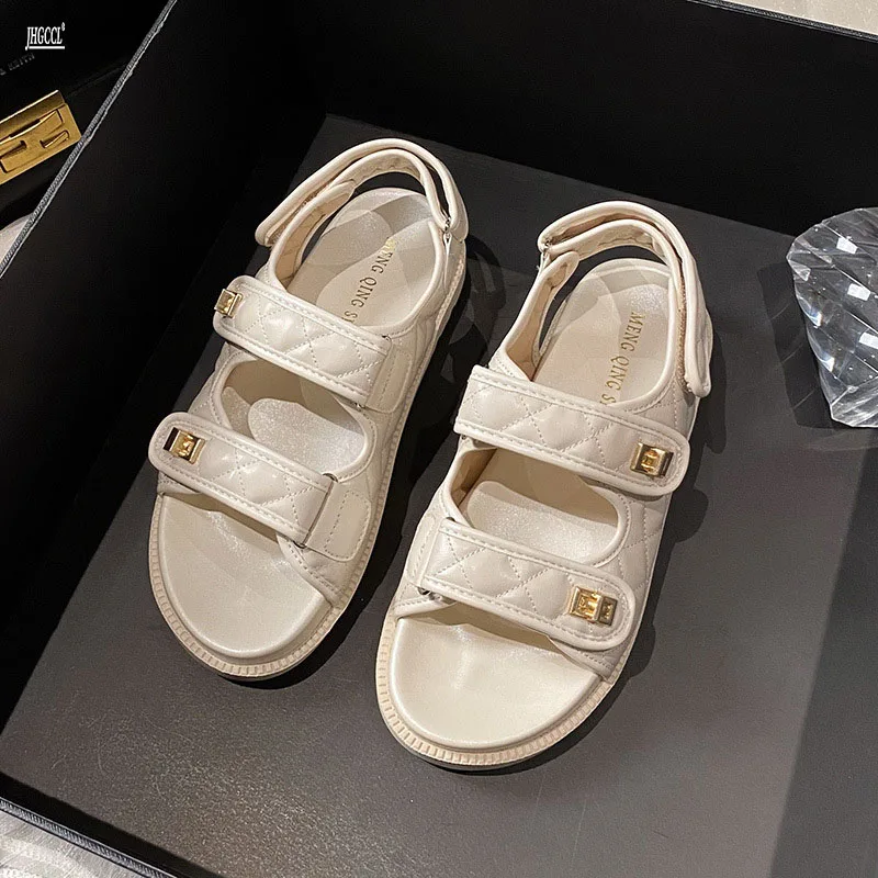 

Reconstructed Velcro sports sandals for women, new summer design, diamond pattern, thick flat bottom, large size T75