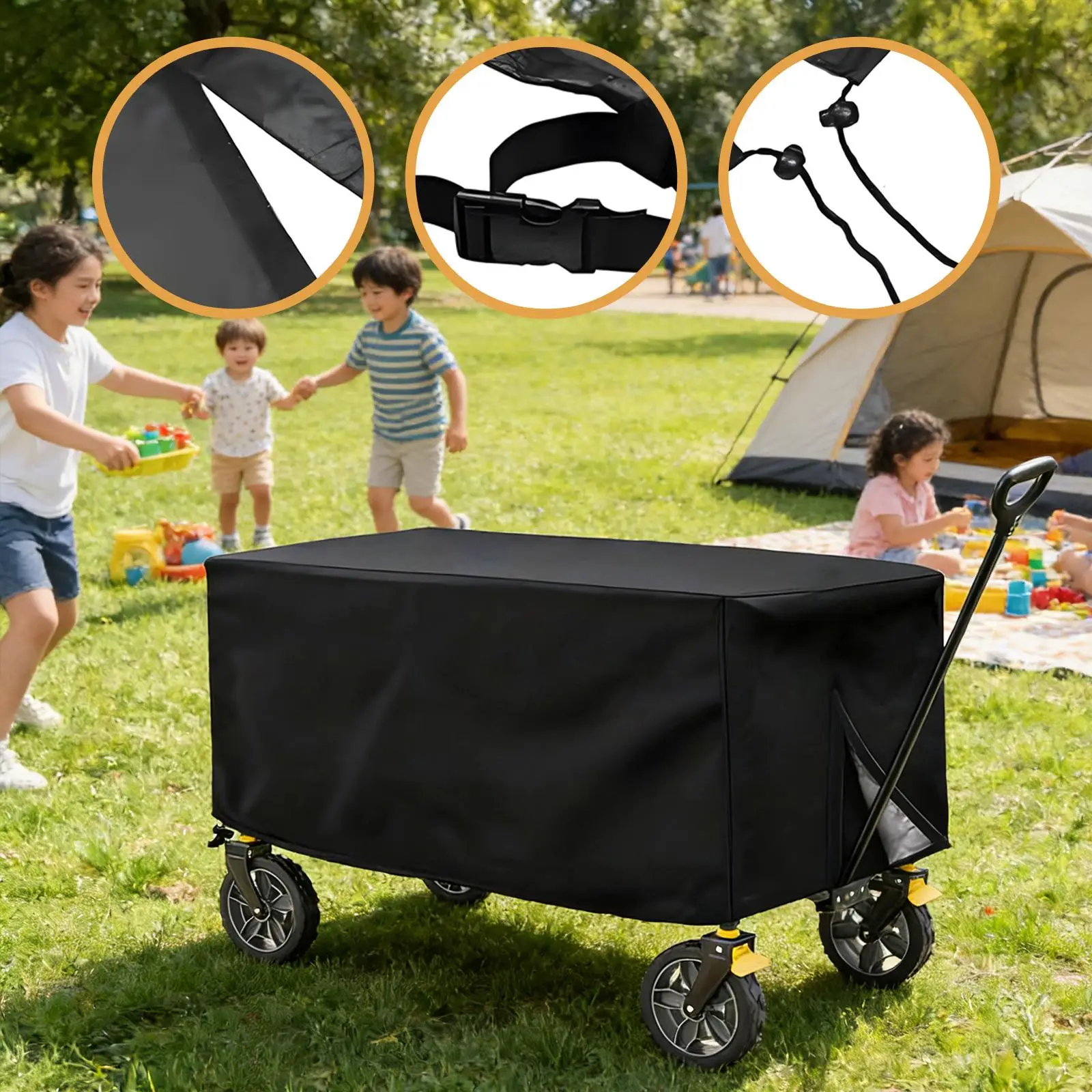 Wagon Cart Cover Black Waterproof Dustproof Oxford Cloth Folding Trolley Protection for Camping Garden Utility Wagon