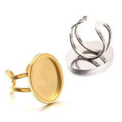 2pcs Gold Oval Cabochon Ring Blanks Stainless Steel Base Settings Tray for DIY Adjustable Finger Rings Jewelry Making Supplies