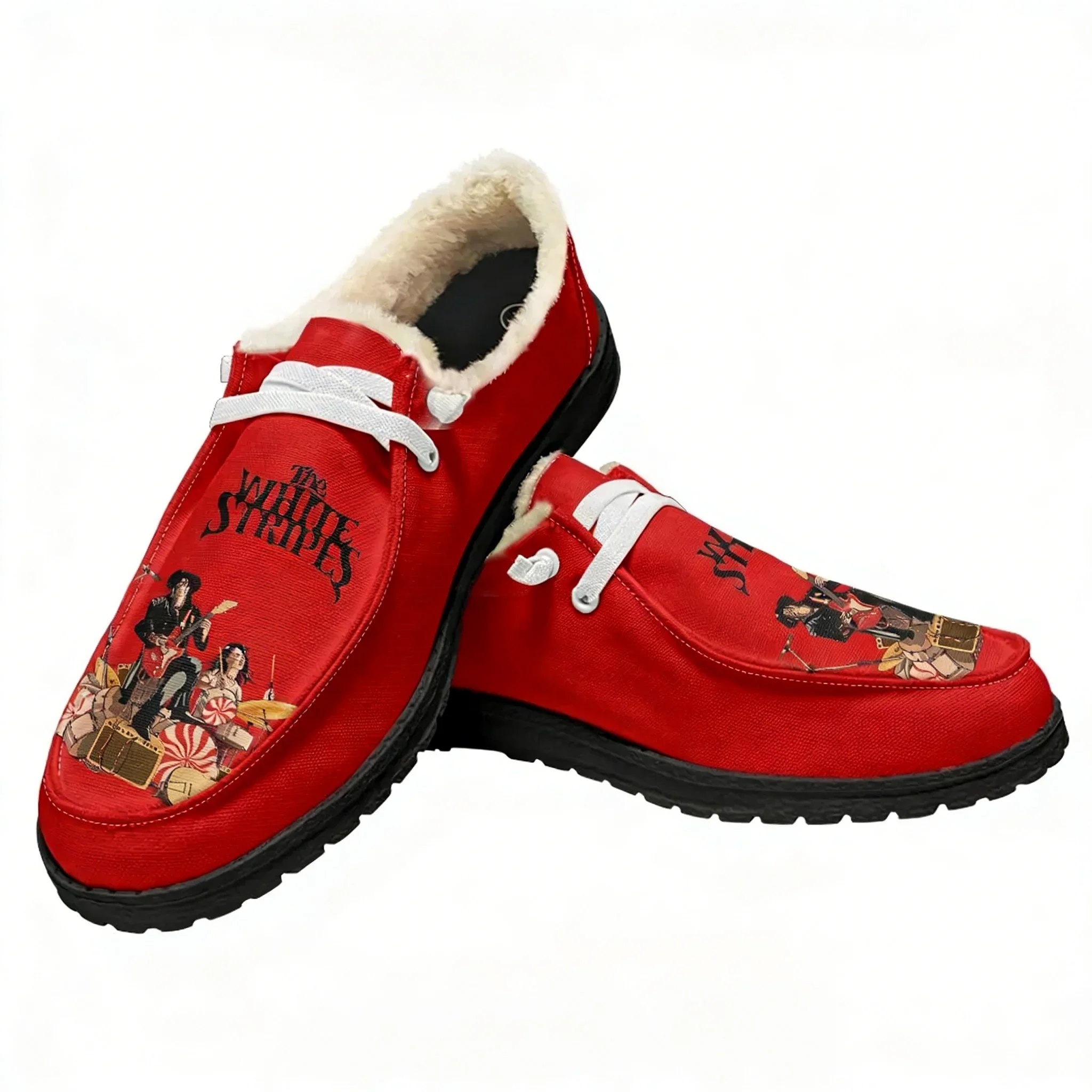 The White Stripes Velvet Flat Shoes Men Women Warm Casual Shoe Indoor Outdoor Light Shoes Fashion Print Image Customized Shoes
