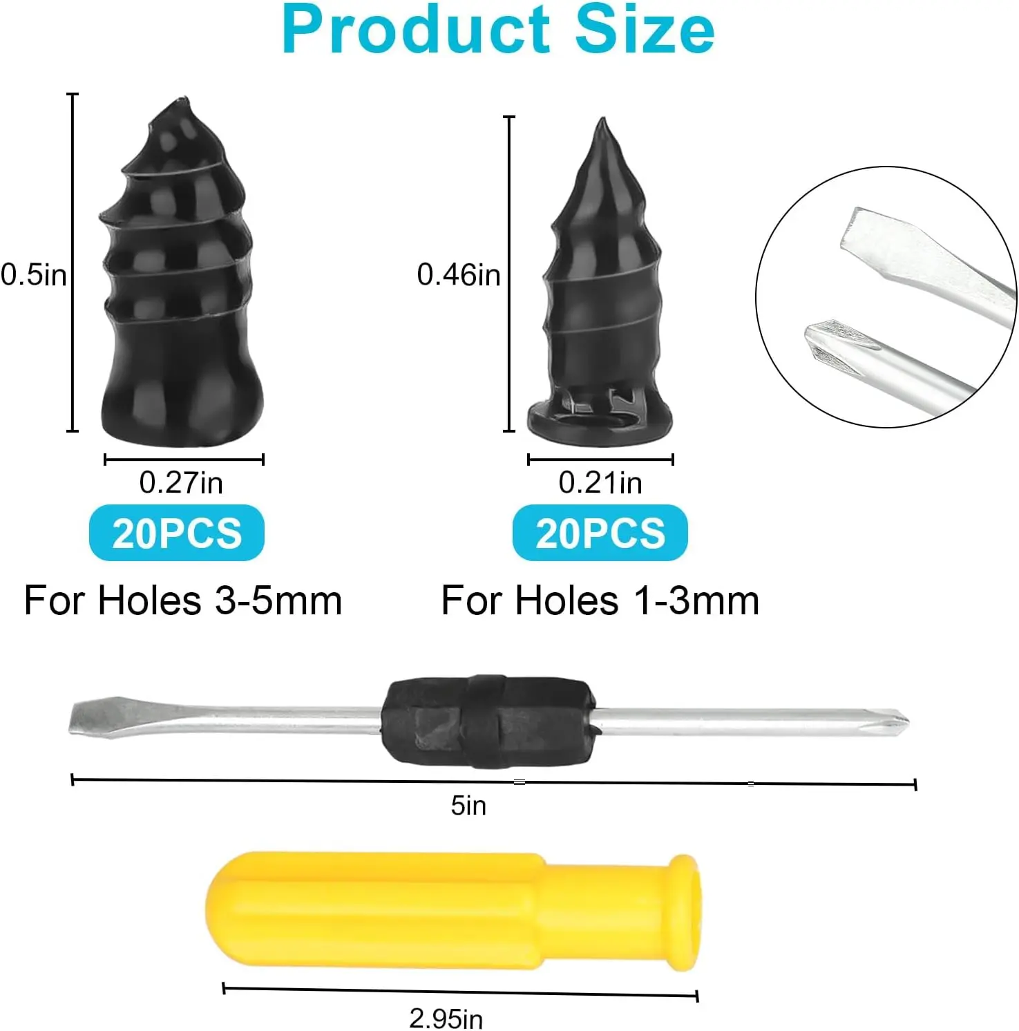 Tire Repair Rubber Nail Kit 40PCS Screw-in Emergency Flat Puncture Repair Tool for Tubeless Tire on Car Motorcycle