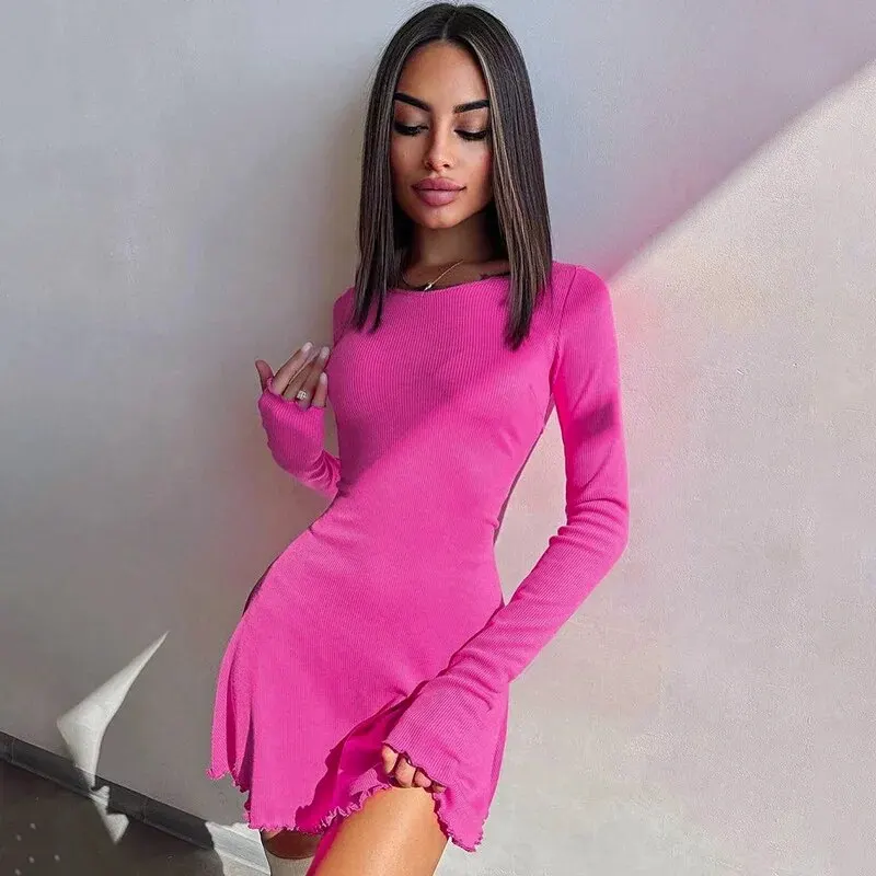 Dulzura Women 2024 Spring Autumn Fashion Long Sleeve Knitted Streetwear Bodycon Short Mini Dress Wholesale Items For Business
