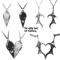 Vintage Gothic Accessories for Women Couples Matching Necklace White Black Dragon Wing Heart Pendant Hip-hop Punk Party Jewelry