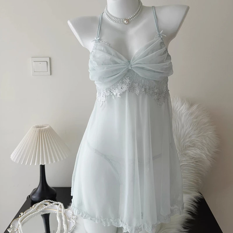 Sexy Lingerie Pajama Female Nightgowns Mesh Lace Transparent Underwired Nightdress Woman Nighties Summer 2026 New Sleep Dress