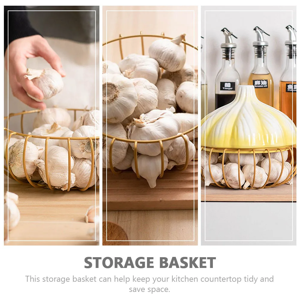 

Convenient Egg Basket Garlic Container Iron Ceramic Material Tidy Countertop Multi-Use Home Supply Decorative Organizer