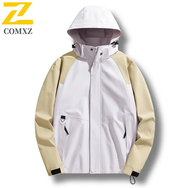 

COMXZ 2025 Autumn Unisex Hooded Windbreaker Couples Outdoor Hiking Jacket Waterproof Windproof Sportswear Fashion Coat