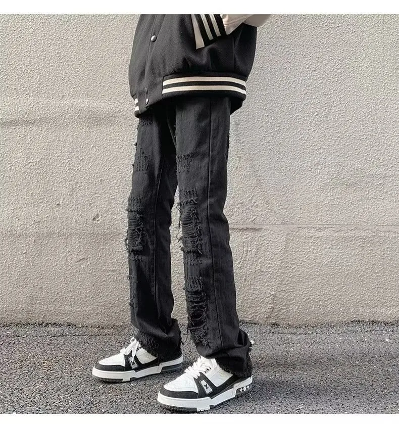 2024 spodnie y2k Streetwear weiß schlank zerrissen gestapelte Jeans Hosen für Männer Kleidung Gothic gebürstet lange Hosen Pantalones Hombre – Detail 12