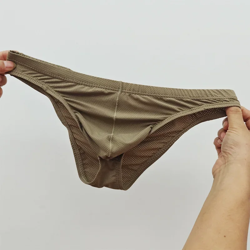 Men Sexy Brief Ice Silk Mesh Breath Comfort Thin Cool Feel Quick Dry Elastic Sports Panties Male Mid Waist U Convex Pouch Bikini