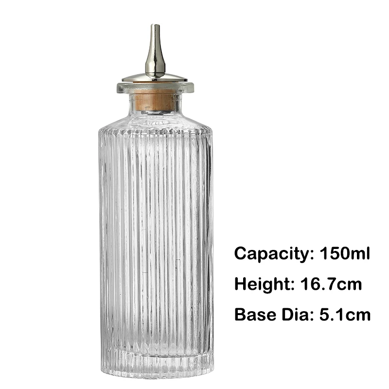 Cocktail Bitters Bottle - Vintage Glass Design with Cork and Stainless Steel Dasher Top -Professional Bar Set Accessory Tool