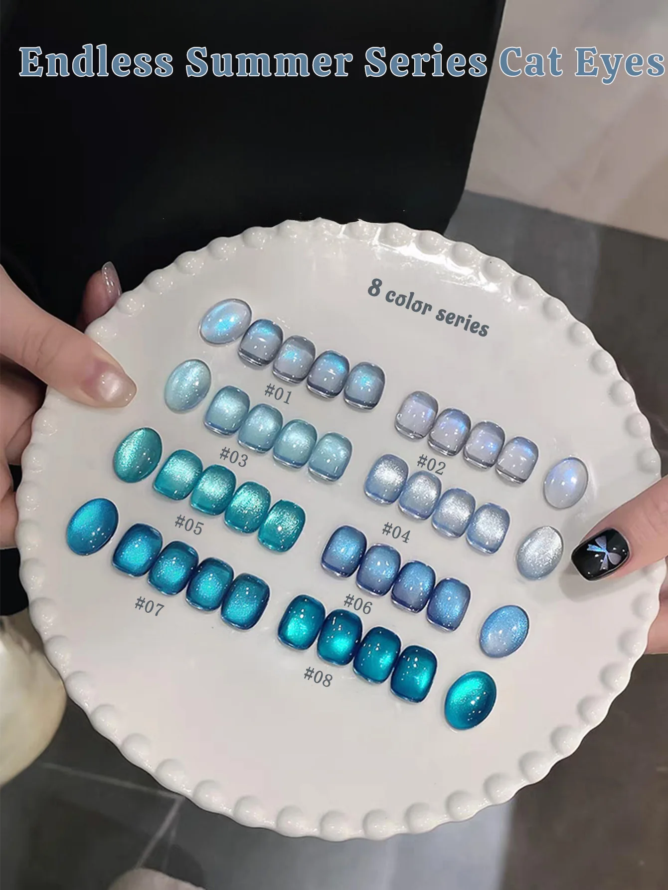 ZH 1PCS 2026 Summer Island Nail Art Series Blue Crystal Cat Eye Gel Transparent Glass Bead Nail Polish