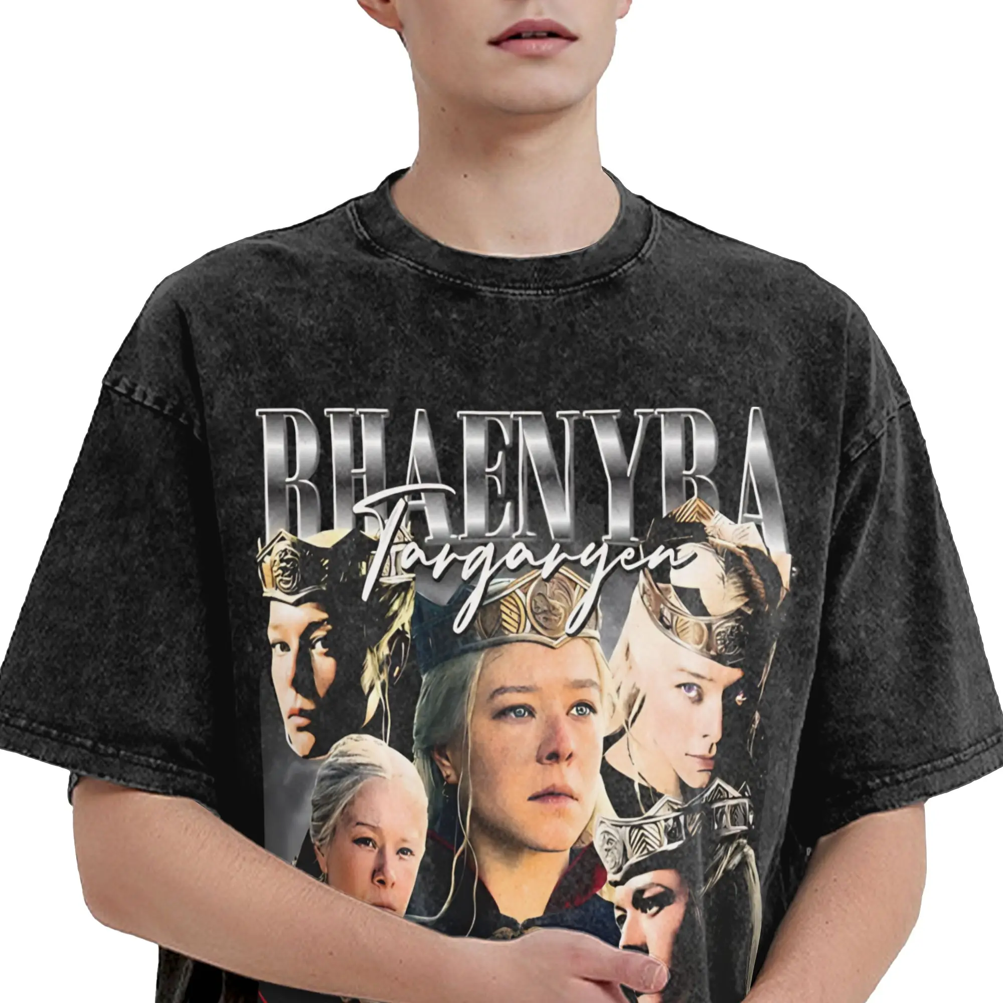 Rhaenyra Targaryen Houses of the Dragons Washed T Shirt Streetwear Hip Hop Fashion T-Shirts  Tee Shirt Men Women Short Sleeve
