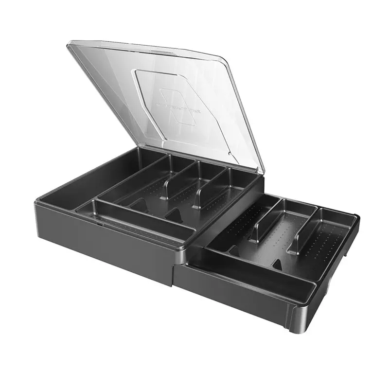 Silverware Tray Double-Layer With Lid, Drawer Organizer For Utensil Cutlery Storage Holder With Cover