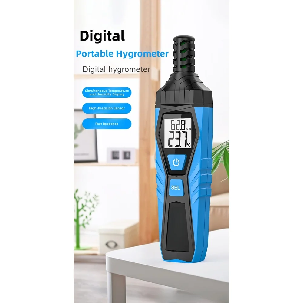 Digital TH10 Hygrometer Thermohygrometer for Indoor Outdoor Monitoring 20C to 60C Temp 0RH to 99RH Humidity Blue Black