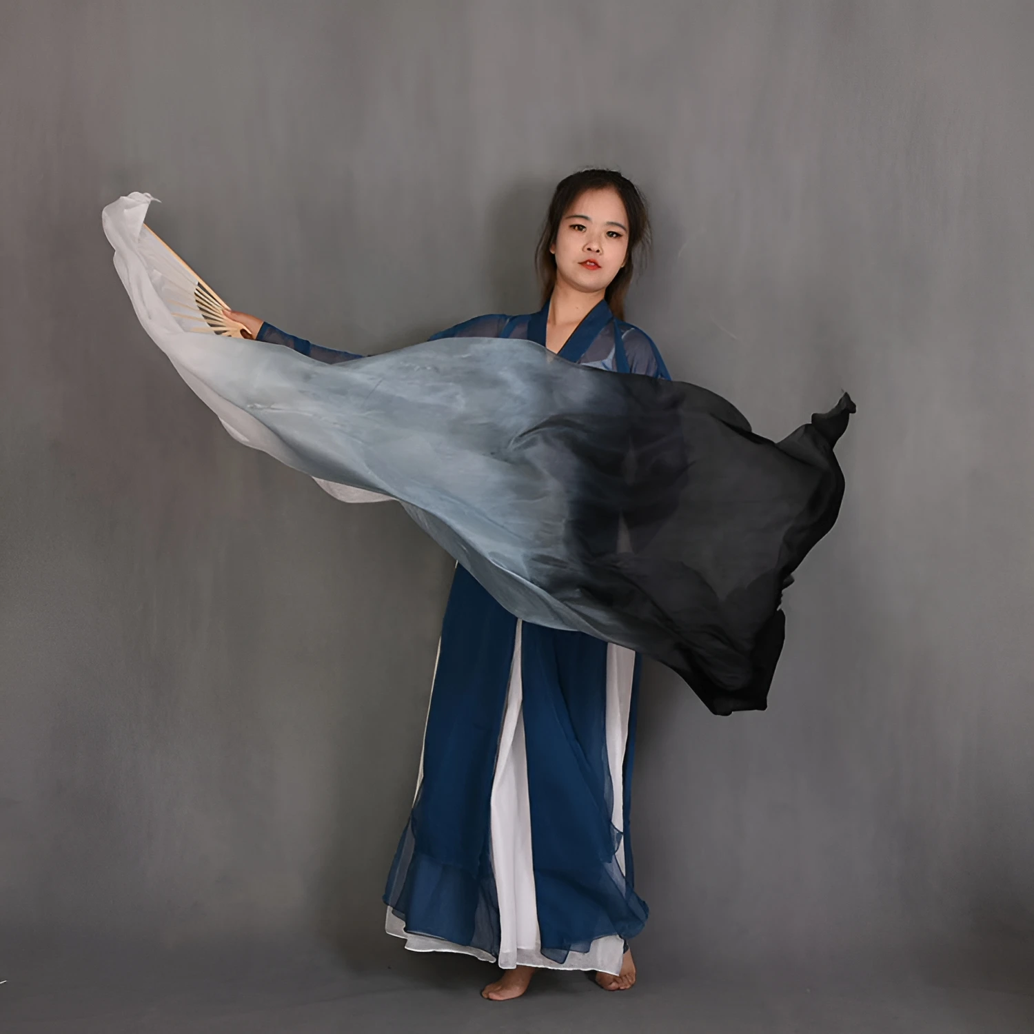 Belly Dance Accessories Fans Gradient Color for Adult Foldable 100% Real Silk Veil Dance Outfit Accessories Performance Suit