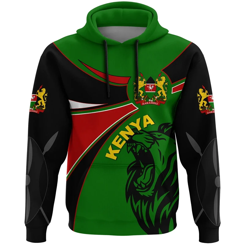 Kenya Flag Emblem Graphic 3d Printed Hoodie For Men African Country Long Sleeve Oversized Pullovers Sweatshirt Unisex Tracksuit