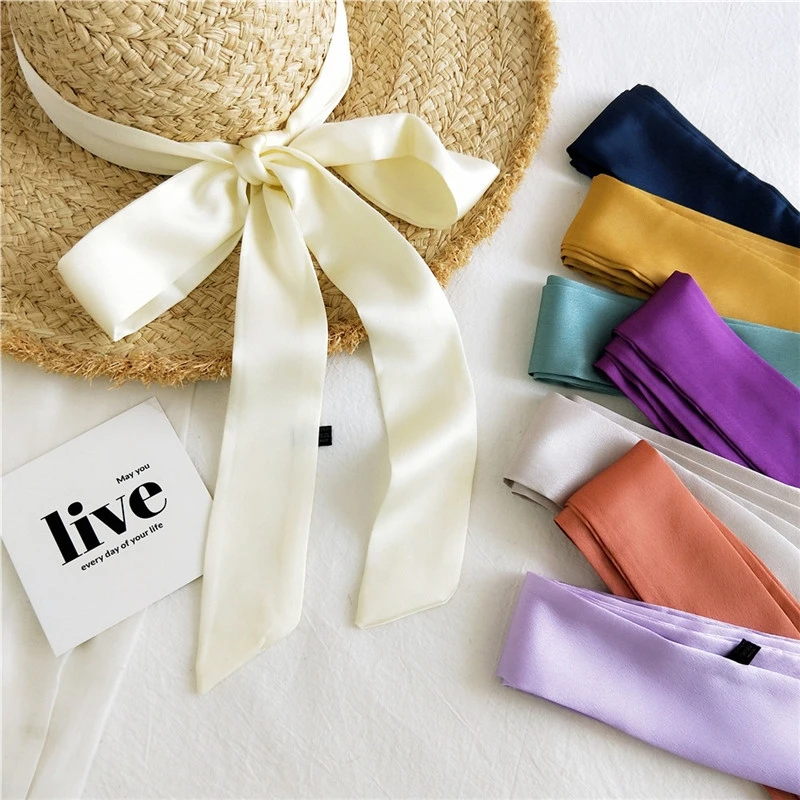 Solid Color Monochrome Slender Narrow Silk Scarf Fashion All Match Binding Bag Handle Silk Scarf Small Ribbon Decorative Scarf