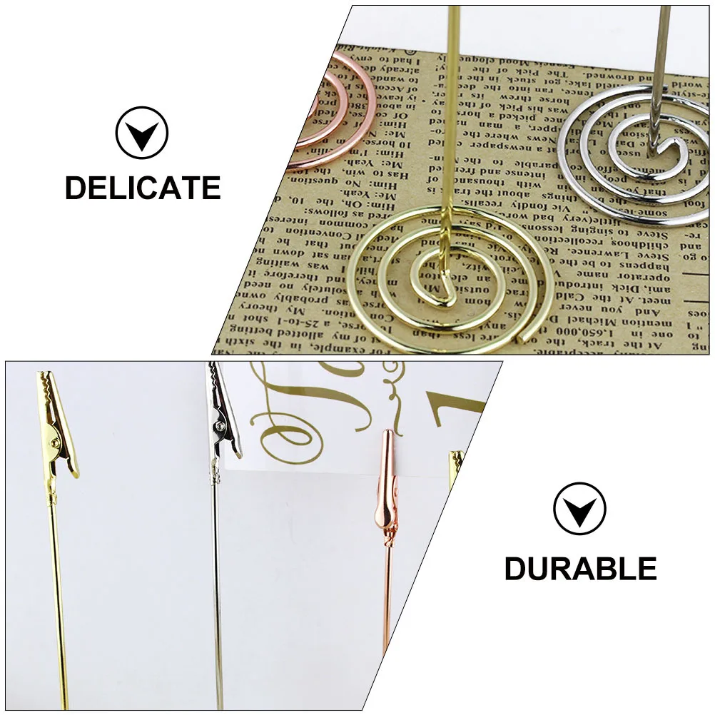 

6Pcs Multipurpose Stainless Steel Photo Holders Desktop Note Clips Stable Three-Colour Cards Clips for DIY Decoration Display