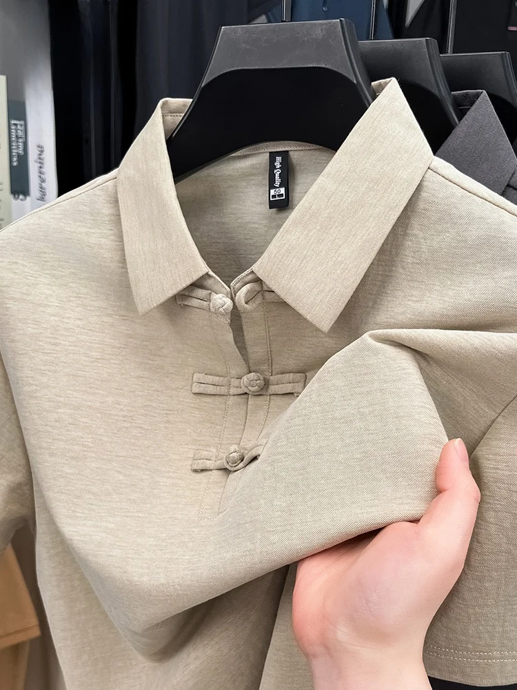 

Мужская винтажная футболка-поло из хлопка с коротким рукавом на пуговицах, летняя повседневная свободная модель для бизнеса и отдыха