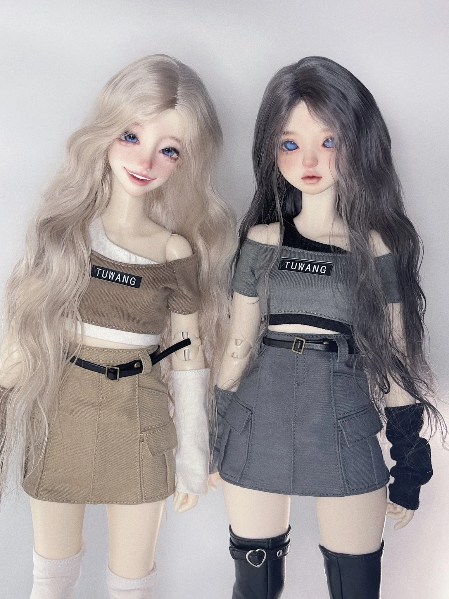 1/4 BJD Doll Clothes Fake Two Off-The-Shoulder Tops Cargo Skirt Overalls Skirt Short Skirt