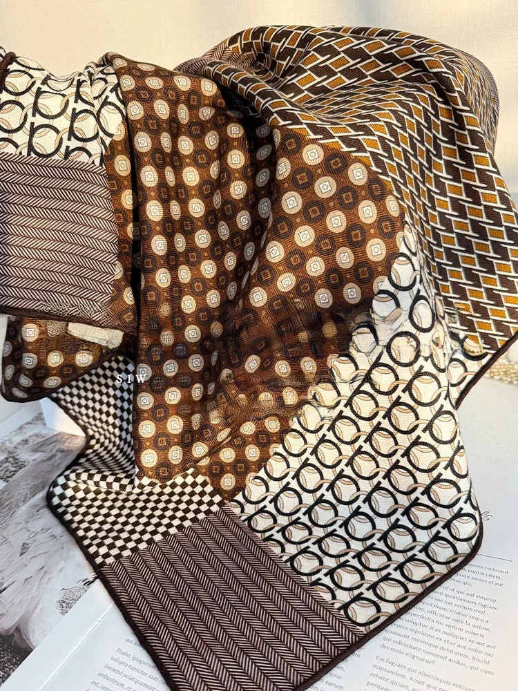 エレガントなヴィンテージカラーブロックシルクウールスカーフ女性用秋冬ファッショナブルなショール装飾植物花柄プリント63センチ