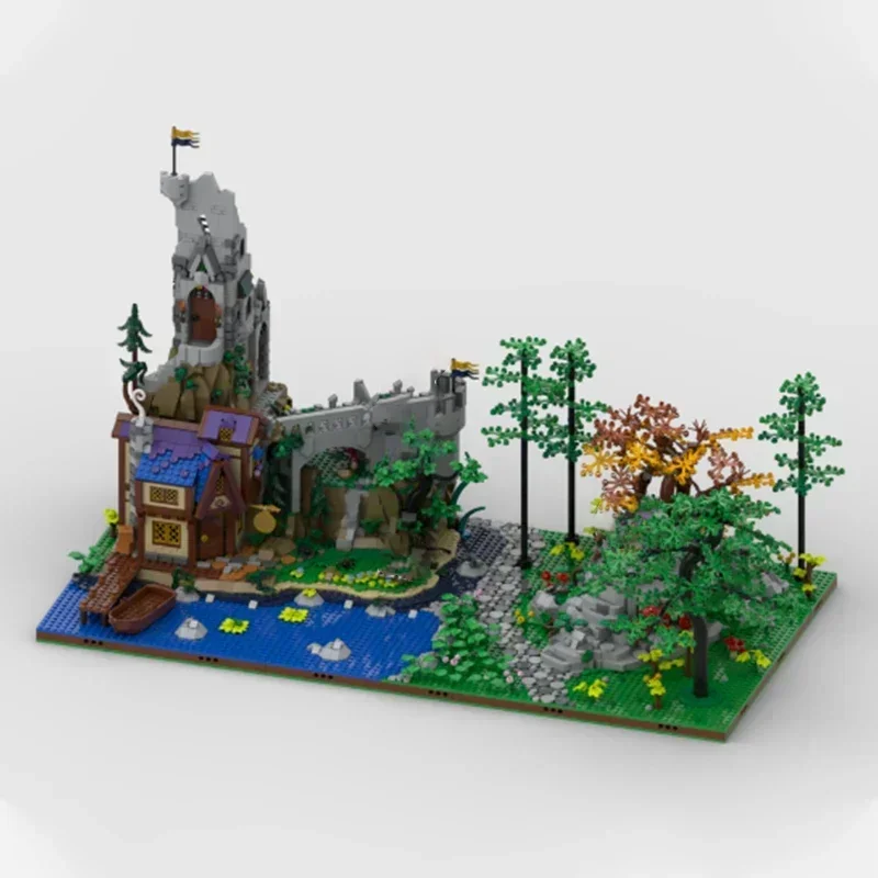 Medieval Castle Model MOC Building Bricks Forest Riverside Castle Modular Technology Gifts Holiday Assemble Children Toys Suit