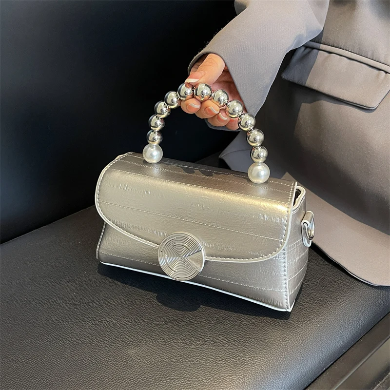 Top Brand Black Women's Shoulder Bag Luxury Silver Pu Leather Lady Mini Small Square Bag Brand Designer Female Handbag And Purse