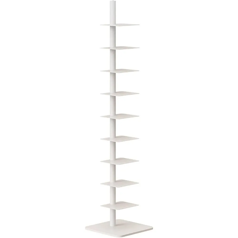 

9-Tier Spine Bookshelf, Metal Bookcase, Vertical Spine Book Tower, Tall Narrow Ladder Book Shelf, Corner Shelf for Small Space