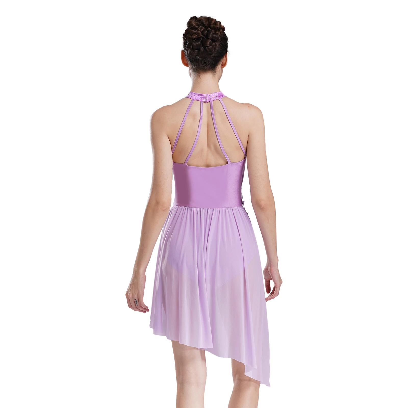 Vestido feminino collant assimétrico para desempenho de competição, balé dancewear, dancewear assimétrico para balé e salão de baile