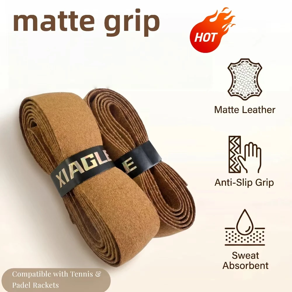 2PCS Brown Yellow Racquet Handle Grip Faux Cowhide Absorption Dull Polish Shock-proof Tennis Badminton Racket Inner Overgrip