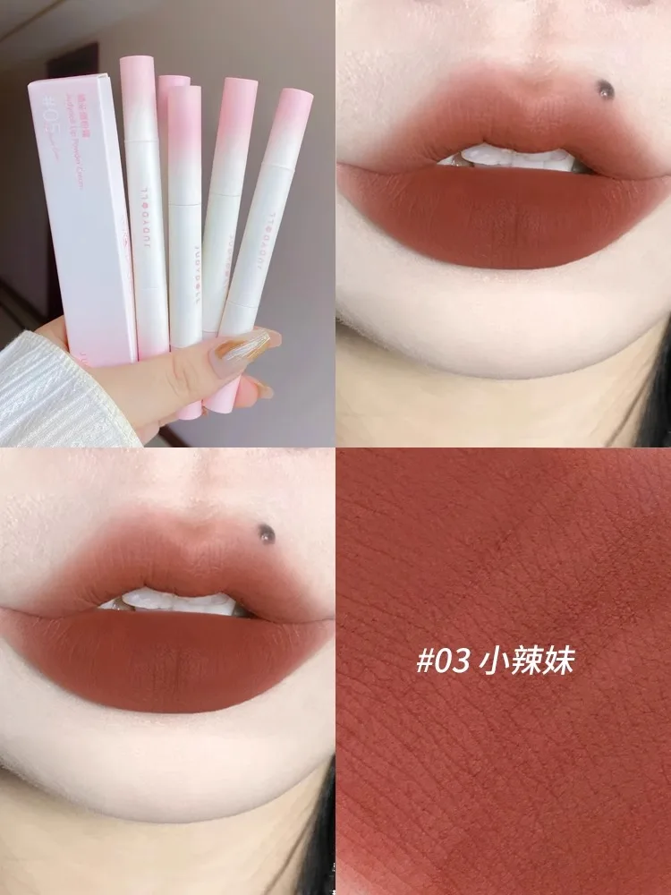 Judydoll  Air Cushion Lip Glaze Matte Powder Lip Clay Cream Lipstick Longlasting Waterproof Red Lip Mud Brick Red