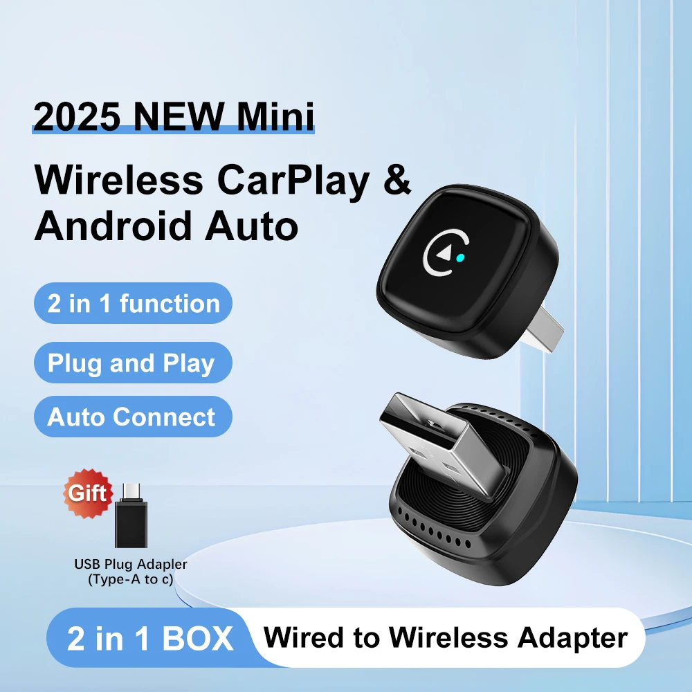 

Новейший беспроводной адаптер CarPlay и Android Auto 2026 года, подключение Plug and Play для VW, Toyota, Nissan, Ford, Benz, для телефонов Apple и Android
