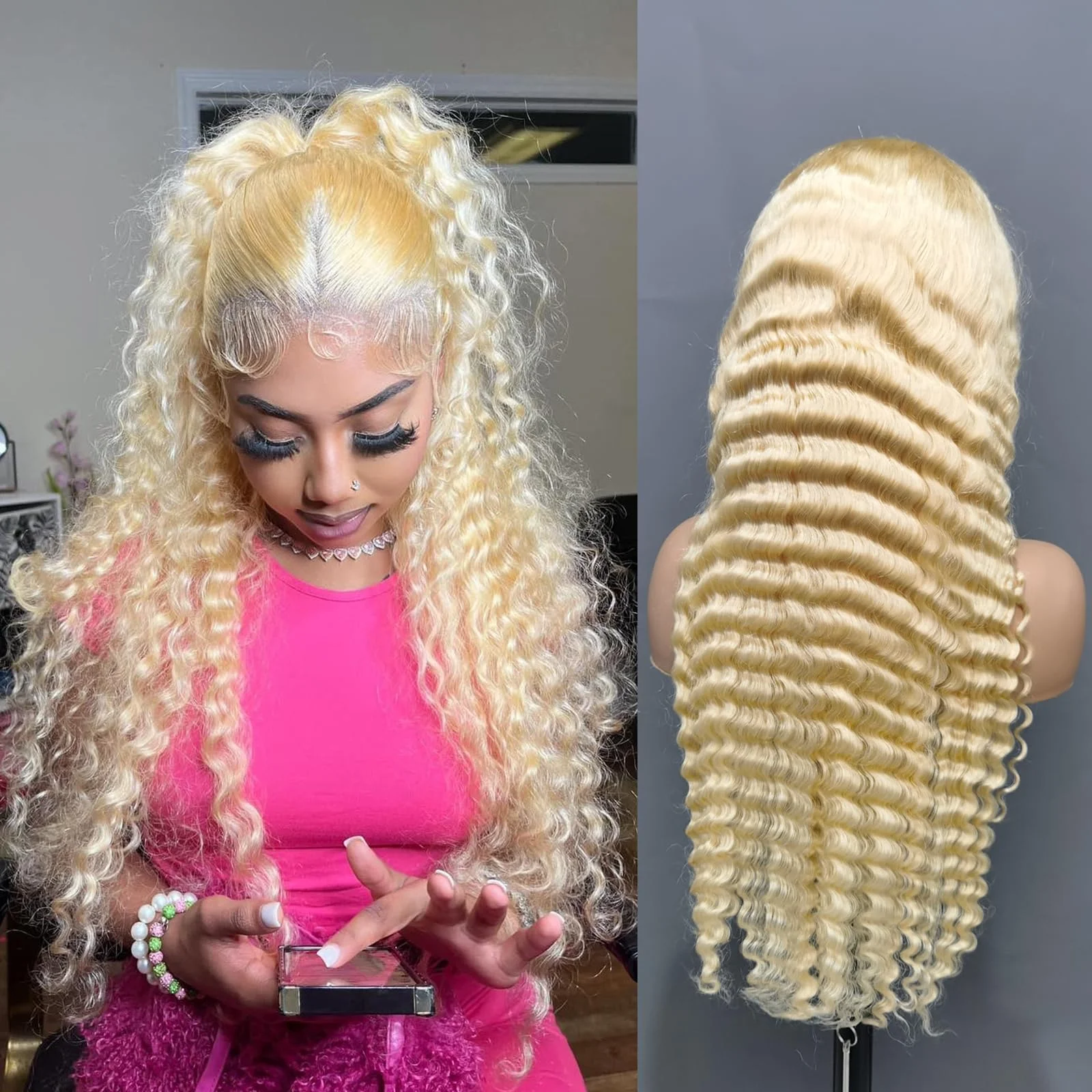 Deep wave 13x6 hd lace frontal human hair wig for women 613 blonde curly cheap wigs on sale clearance 13x4 Lace Colored Wigs