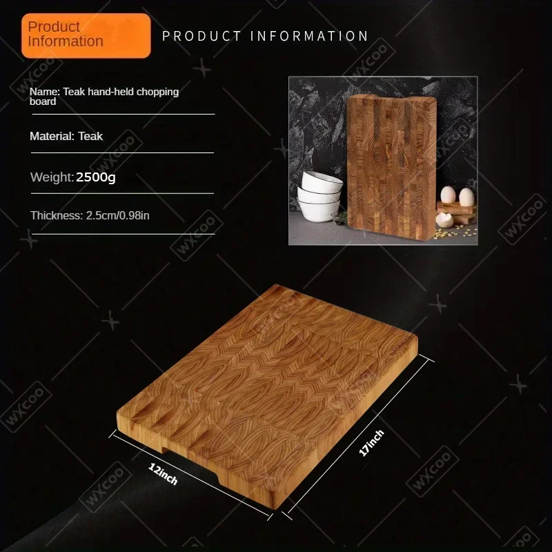 WXCOO Teak Wood Cutting Board for Kitchen Acacia Wooden Splicing Checkerboard Thicken Solid Wood Chopping Board for Cut Fruit