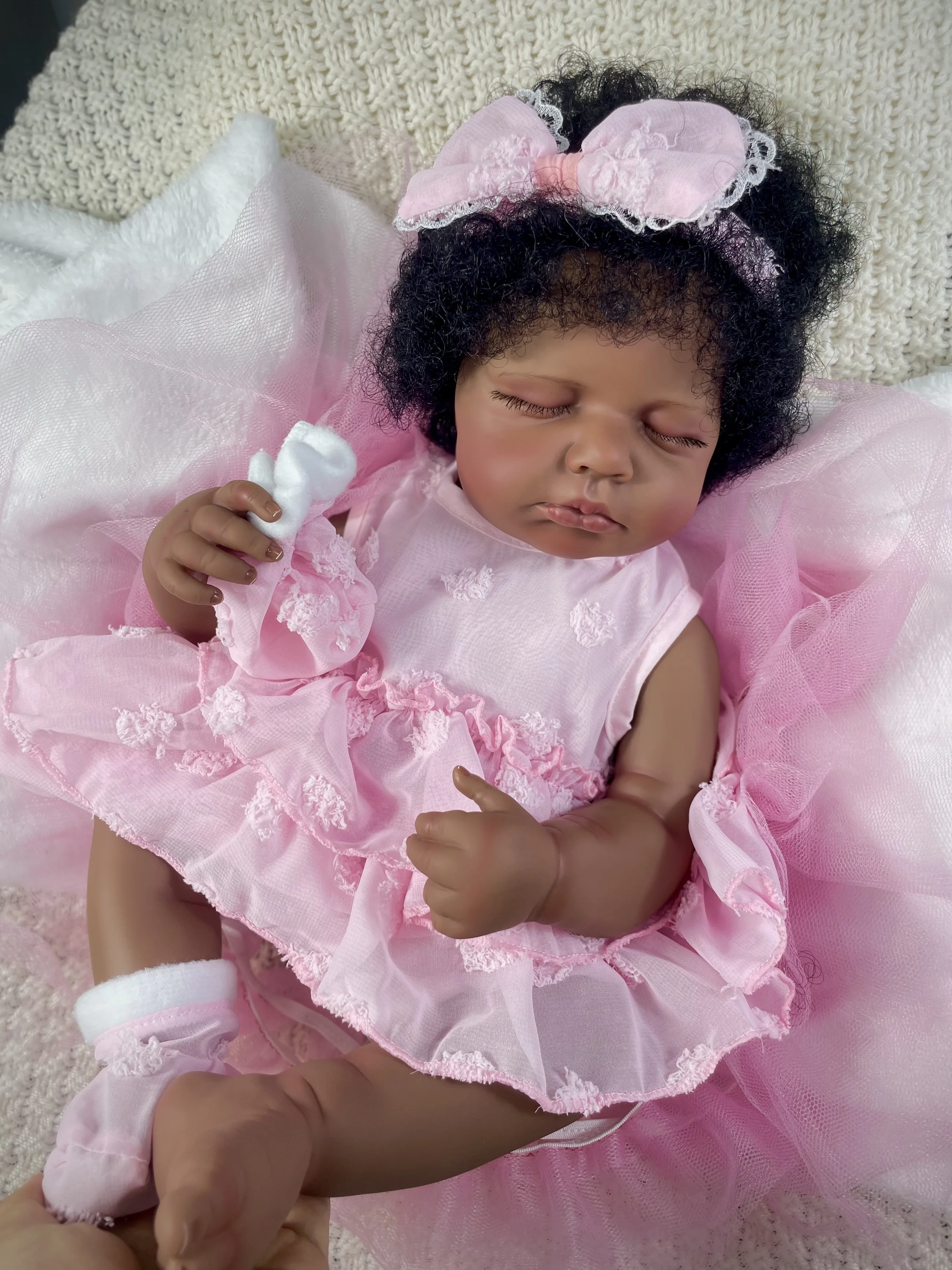 

MRB 50CM Reborn Baby Doll LouLou Dark Skin Girl African American Baby Finished Newborn Lovely Black Girl Collectible Art Doll