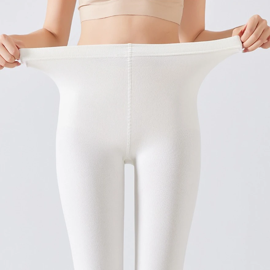 Herbstliche, lässige weiße Leggings für Damen 2026 – Neue, hochtaillierte, modische Strumpfhosen in Unifarben, dehnbar und schmal geschnitten. – Detail 3