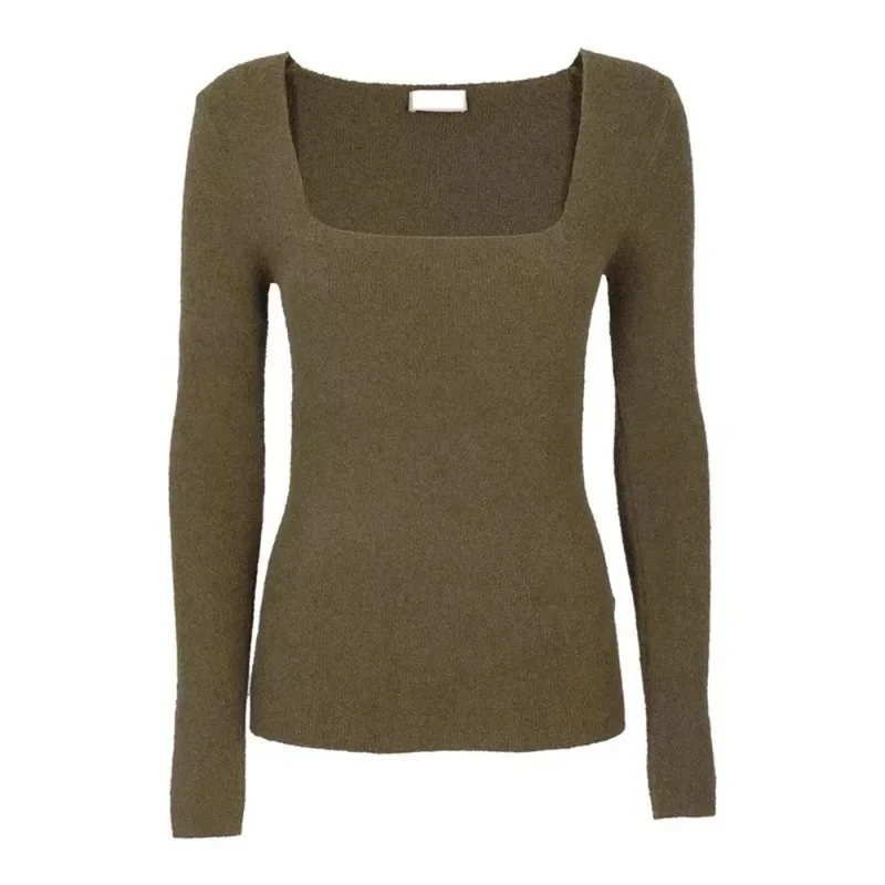 NA @-Simple and Versatile Square Neck Cotton Blended Pullover, Knitted Sweater, New Style, Autumn, Winter, 2024