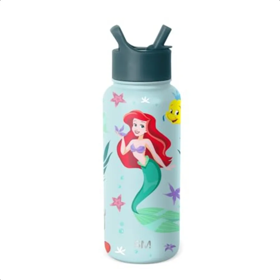 

The Little Mermaid Ariel Water Bottle with Straw Lid Insulated Stainl Steel Metal Thermos Gifts for Women Men Reusable Leak Pr