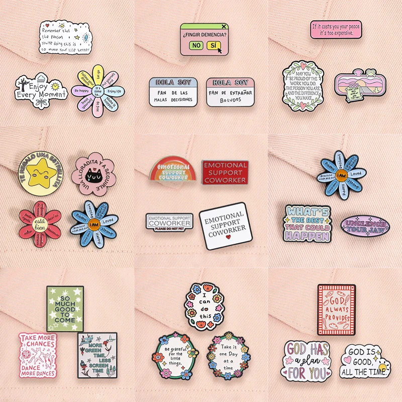 2-7pcs/set Inspirational Spanish Quotes Enamel Pin Mental Health Emotional Support Coworker Brooch Funny Sarcastic Phrases Badge