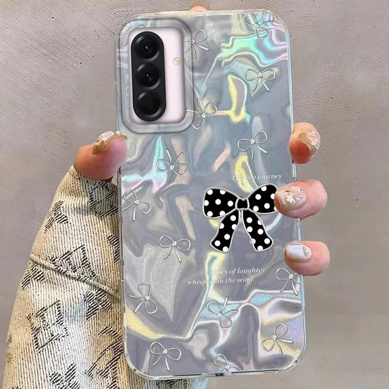 Süße silberne Schmetterlings-Bowknot-Telefonhülle für Samsung Galaxy A16 A26 A36 A56 A06 A13 A04S A14 A24 A54 A15 A25 A35 A55 Mädchen-Abdeckung