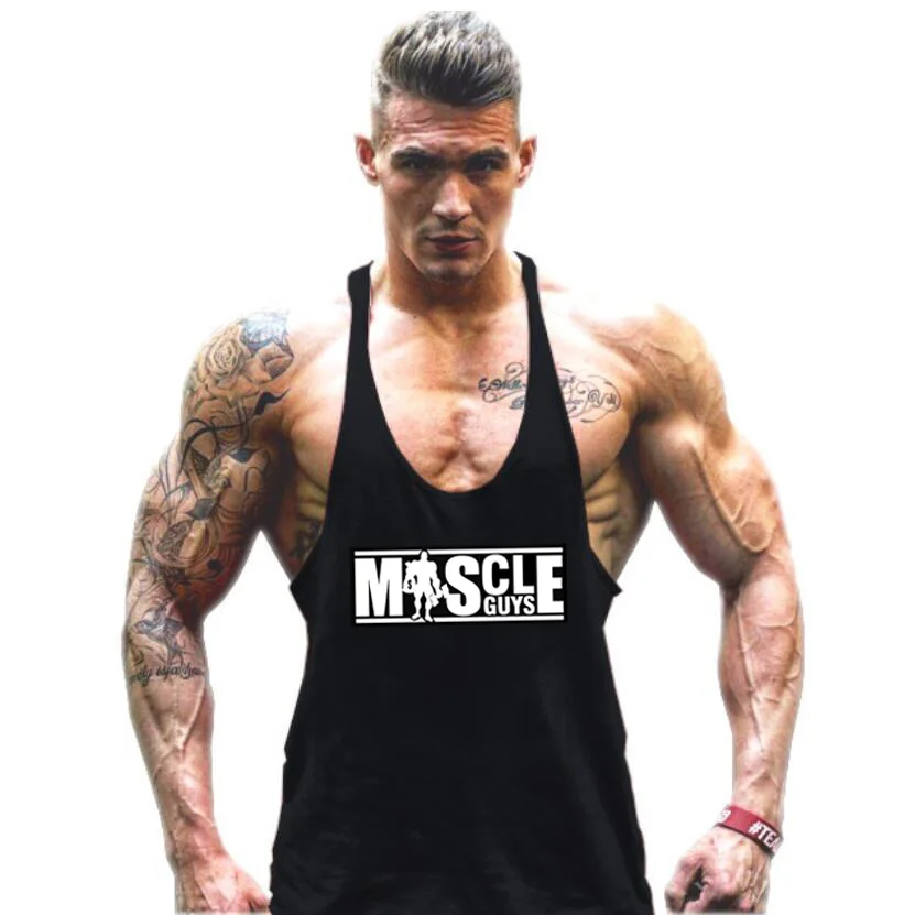 New Brand Muscleguys Fitness Tank Tops Men Running Vests Cotton Bodybuilding Clothing Mens Gym Stringer Singlets Sports Tanktops