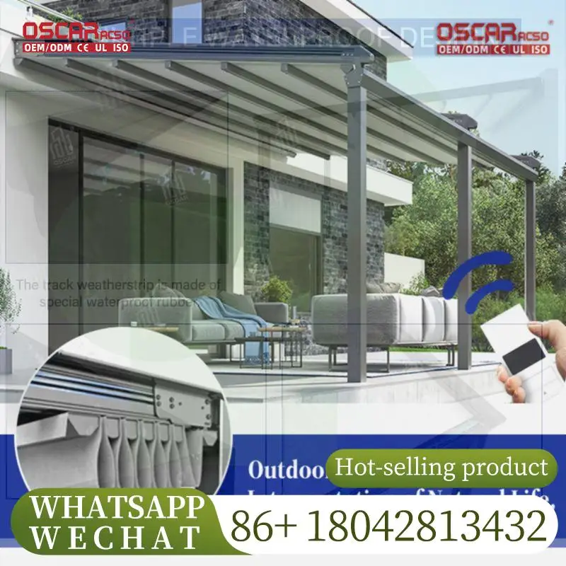 Retractable Aluminum Motorized PVDF Foldable Outdoor Awning and Pergola for Garden Patio Balcony Retractable Canopy Pergola