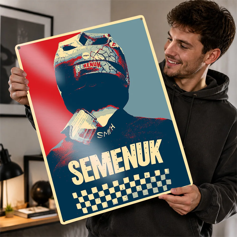 Brandon Semenuk Helmet Portrait Printed Poster Pop Wall Art For Bike Workshop Customized Aluminum Metal Sign Biking Fan Gift