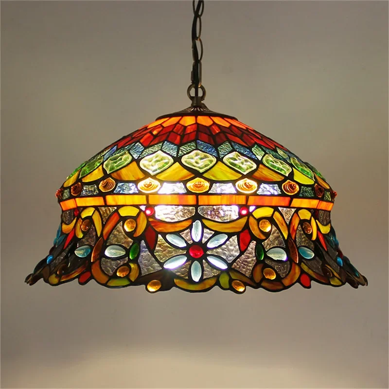 

TINNY Tiffany Color Glass Pendant Lamp American Luxury Living Room restaurant Bedroom Hotel Villa Corridor Cafe Bar Chandelier