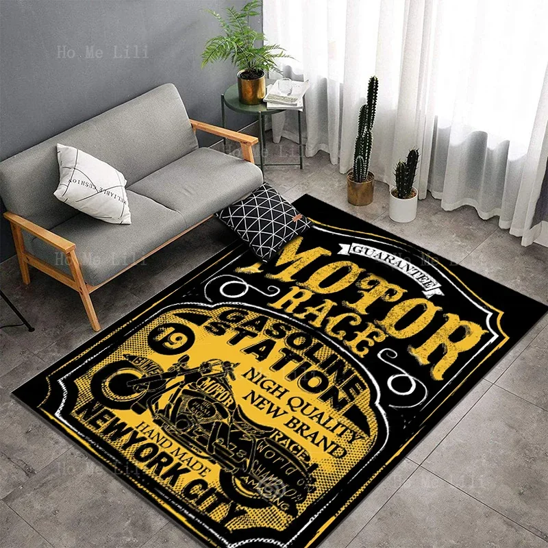 Vintage Motorbike English Alphabet Print American Style Helicopter Autocycle Non Slip Flannel Floor Rugs By Ho Me Lili