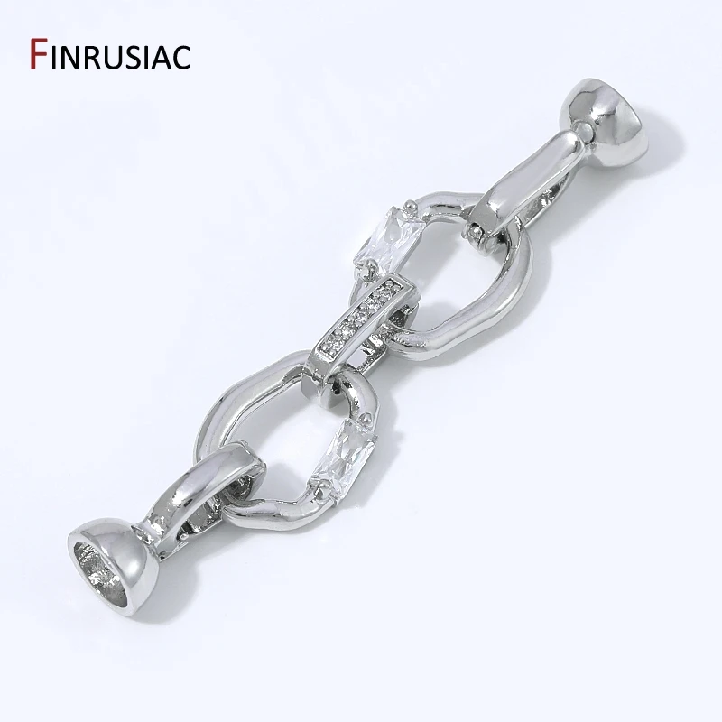 18K Gold Plated Brass Zircon Pearl Connector Clasp, Irregular Double Loop End Fastener For DIY Jewelry Making Supplies