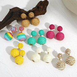 Bohemia Rattan Raffia Beads Ball Drop Earrings For Women Girls Handmade Colorful Beach Dangle Earring Trend Jewelry Wholesale