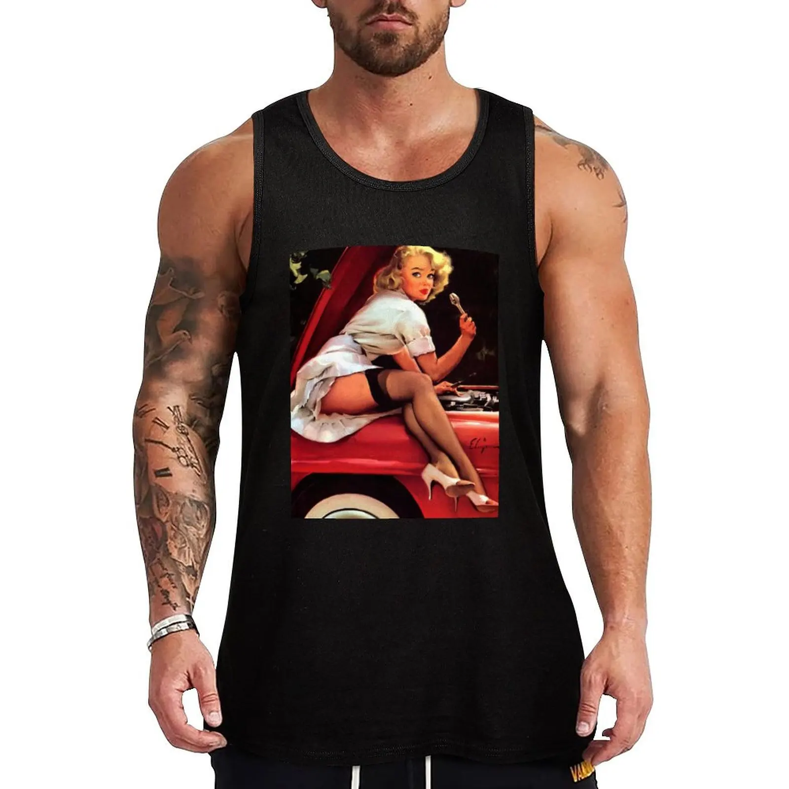 Pin-Up Girl - Elvgren - Vintage Tank Top anime top gym wear men sleeveless shirts t shirt gym