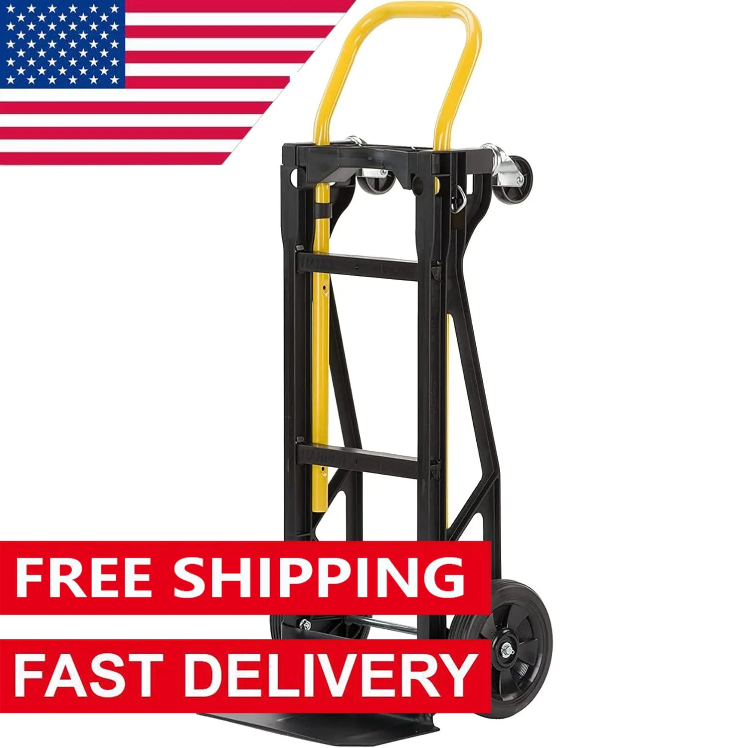 Trucks Heavy Duty Nylon Frame Convertible Hand Truck Dolly Cart with Adjustable Telescopic Frame and Pneumatic Wheels, Black